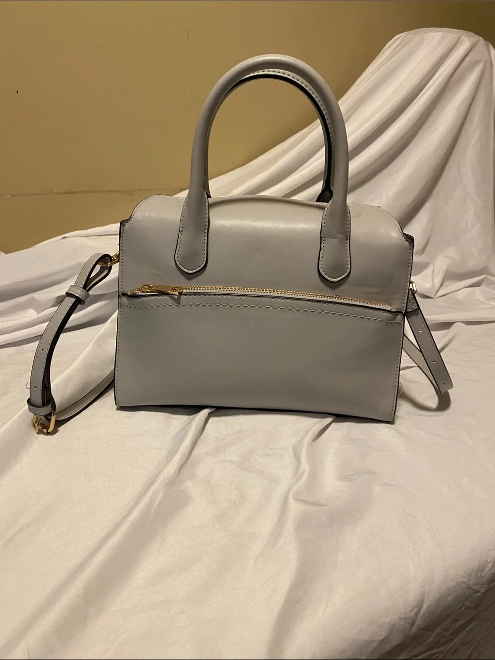 Classic Structured Satchel Bag in Light Gray